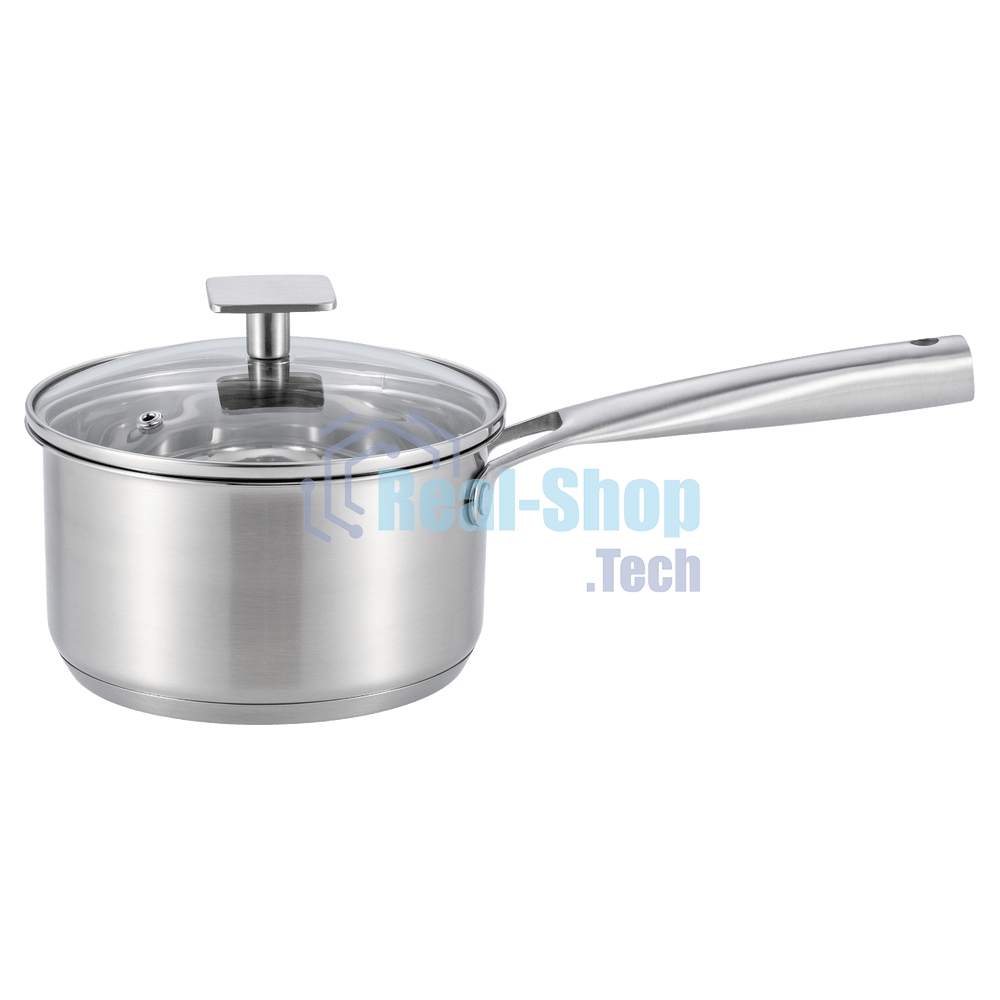 Ковш MAUNFELD FLORENCE MF18FR01SP из нержавеющей стали со стеклянной крышкой, 16 см, 1,8 л