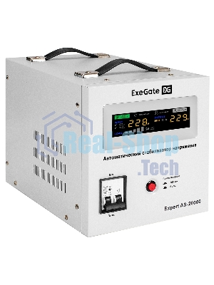 Стабилизатор напряжения ExeGate Expert AS-20000 (20000ВА, вход 140-260В, цветной дисплей, выход 220В±8%, КПД 98%, 5 уровней защиты, задержка, усиленный метал. корпус, клем.колодка, RTL)