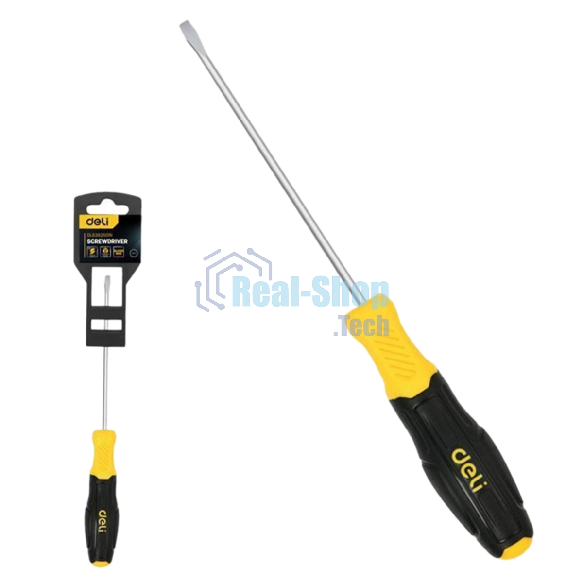 Отвертка шлицевая Deli DL6382501N 8х250мм сталь Cr-V, двухкомпонентная прорезиненная рукоять