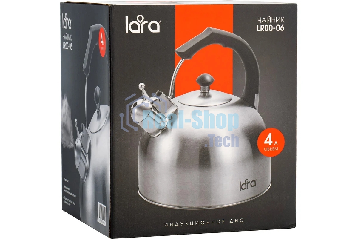 Чайник для плиты металлический Lara LR00-06 (матовый) 4.0 л, индукционное дно 0.3 мм