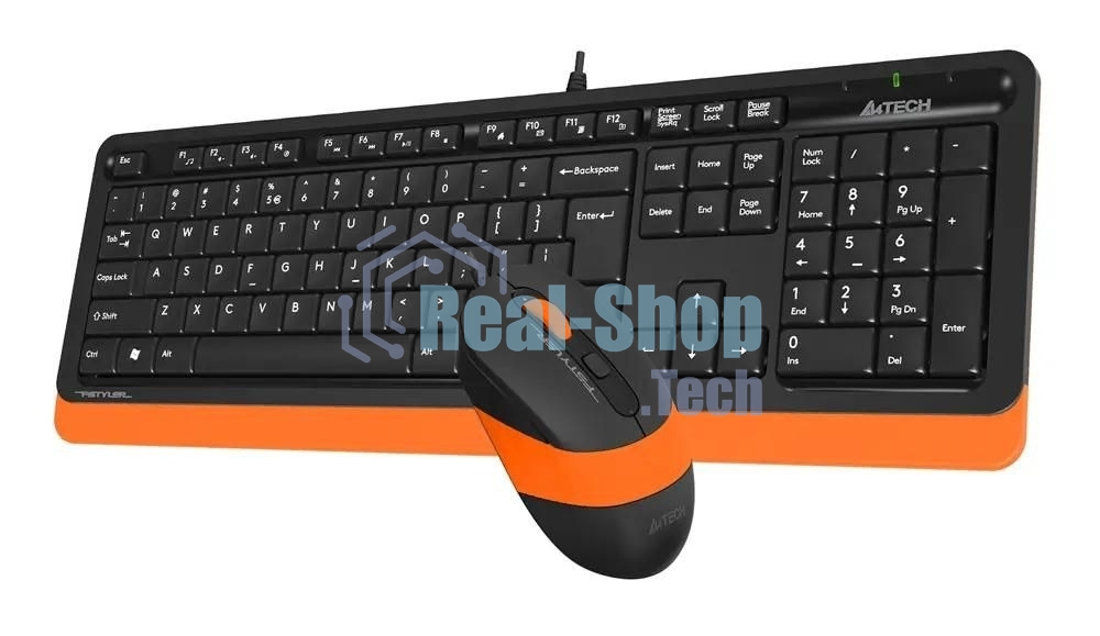 Комплект клавиатура+мышь A4Tech FStyler F1010 проводной, USB, 1600 DPI, чёрный/оранжевый