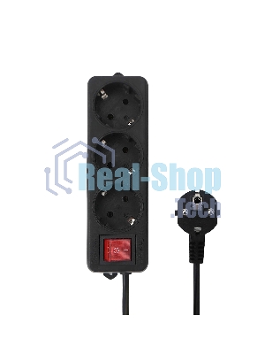 Удлинитель Гарнизон EL-NB-G3-B-3 3р 10А 3 м с выключателем и заземлением, черный