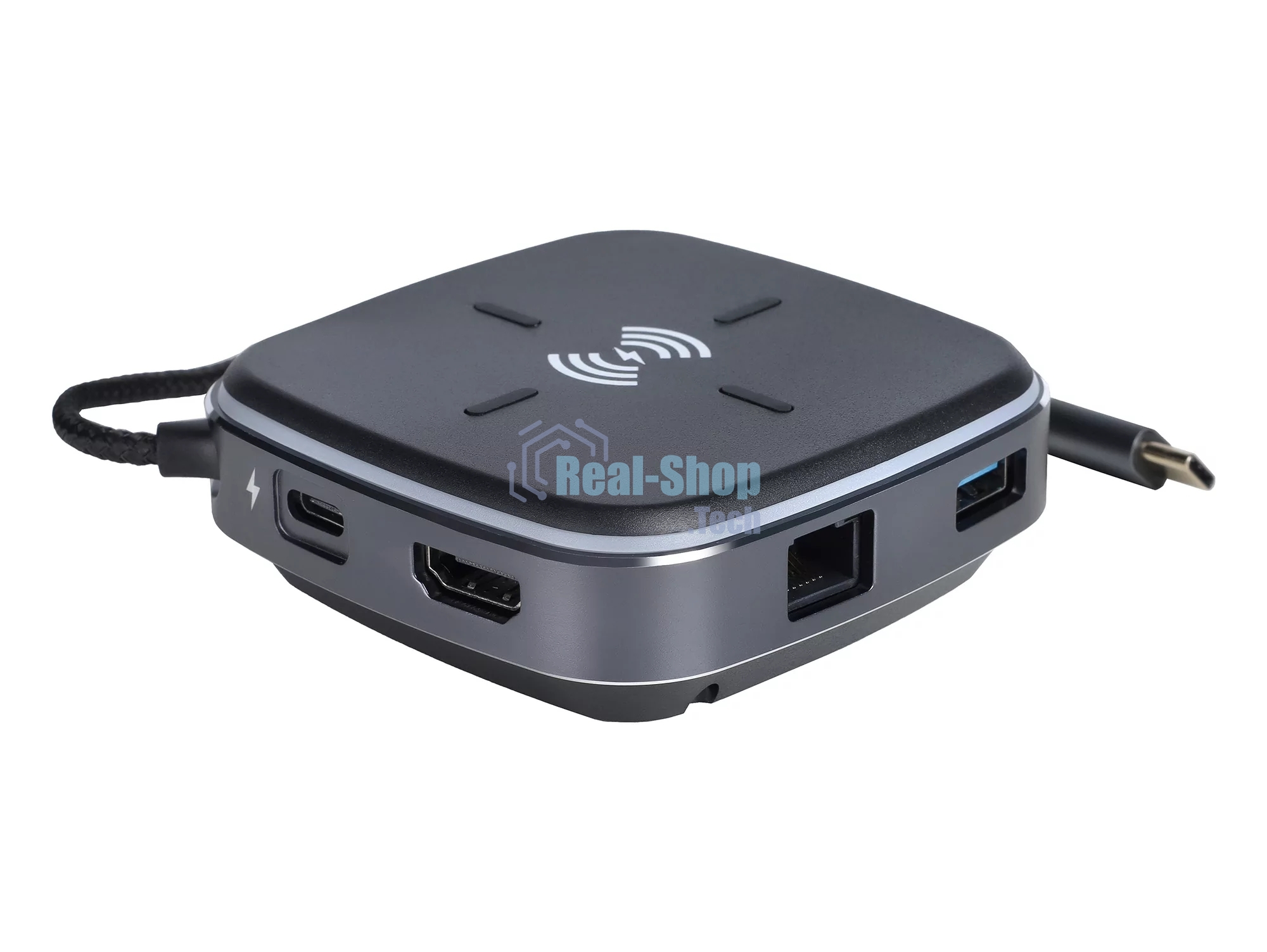 Многофункциональная док-станция Intrend ITACS-9W Type-C с беспроводной зарядкой 3 встроенных высокоскоростных USB 3.0, встроенный высокоскоростной TF и SD карт ридер, разъем RJ-45 для подключения к локальной сети HDMI 4K/30Hz, 60W Power Delivery порт,