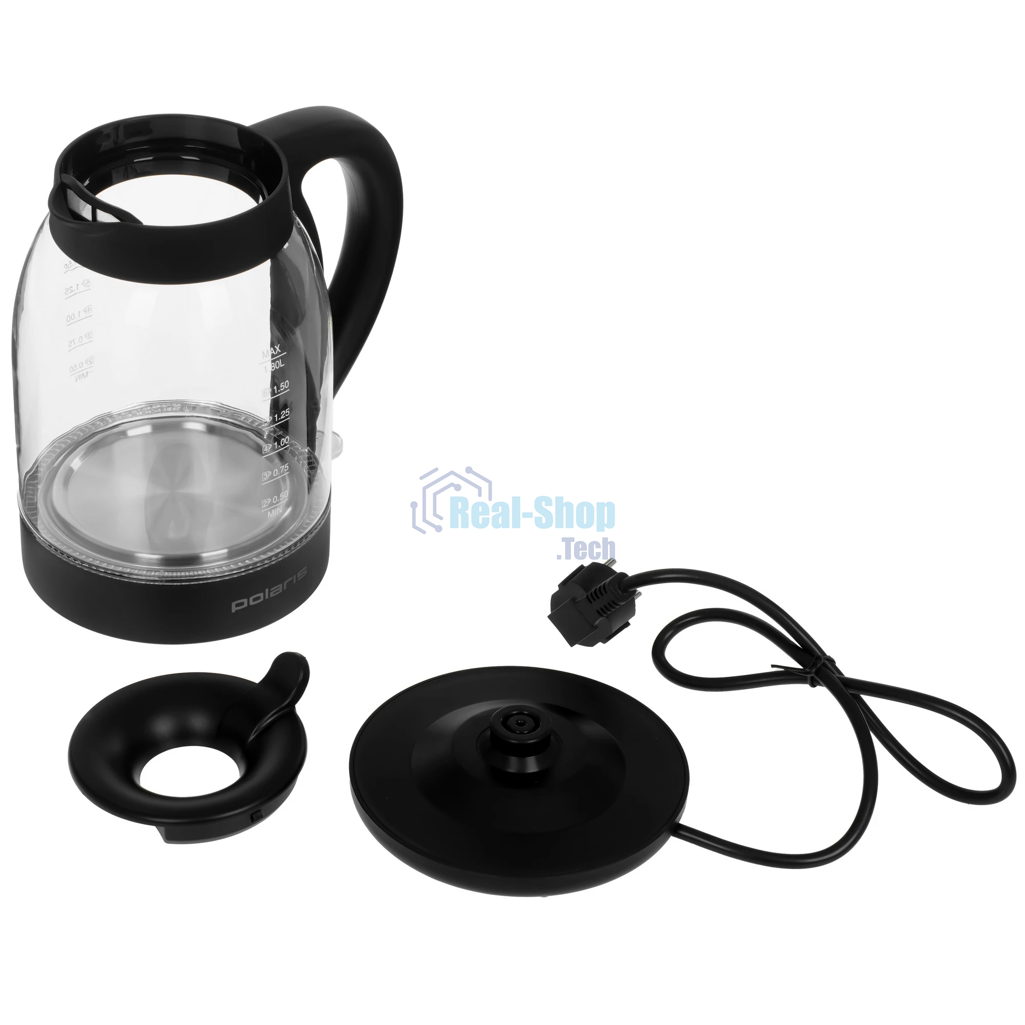 Чайник электрический Polaris PWK-1797-СGL, 2200вт, 1,8л, стекло, черный