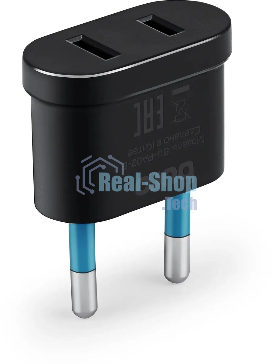 Адаптер-переходник Buro BU-PA02-B (1 розетка) черный (пакет ПЭ)