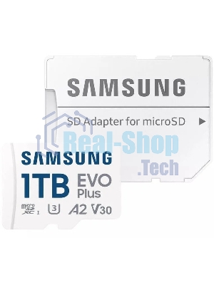 Карта памяти Samsung EVO Plus, microSDXC, 1TB, Class 10, A2, V30, UHS-I (U3), W 90 МБ/с, R 160 МБ/с, адаптер на SD
