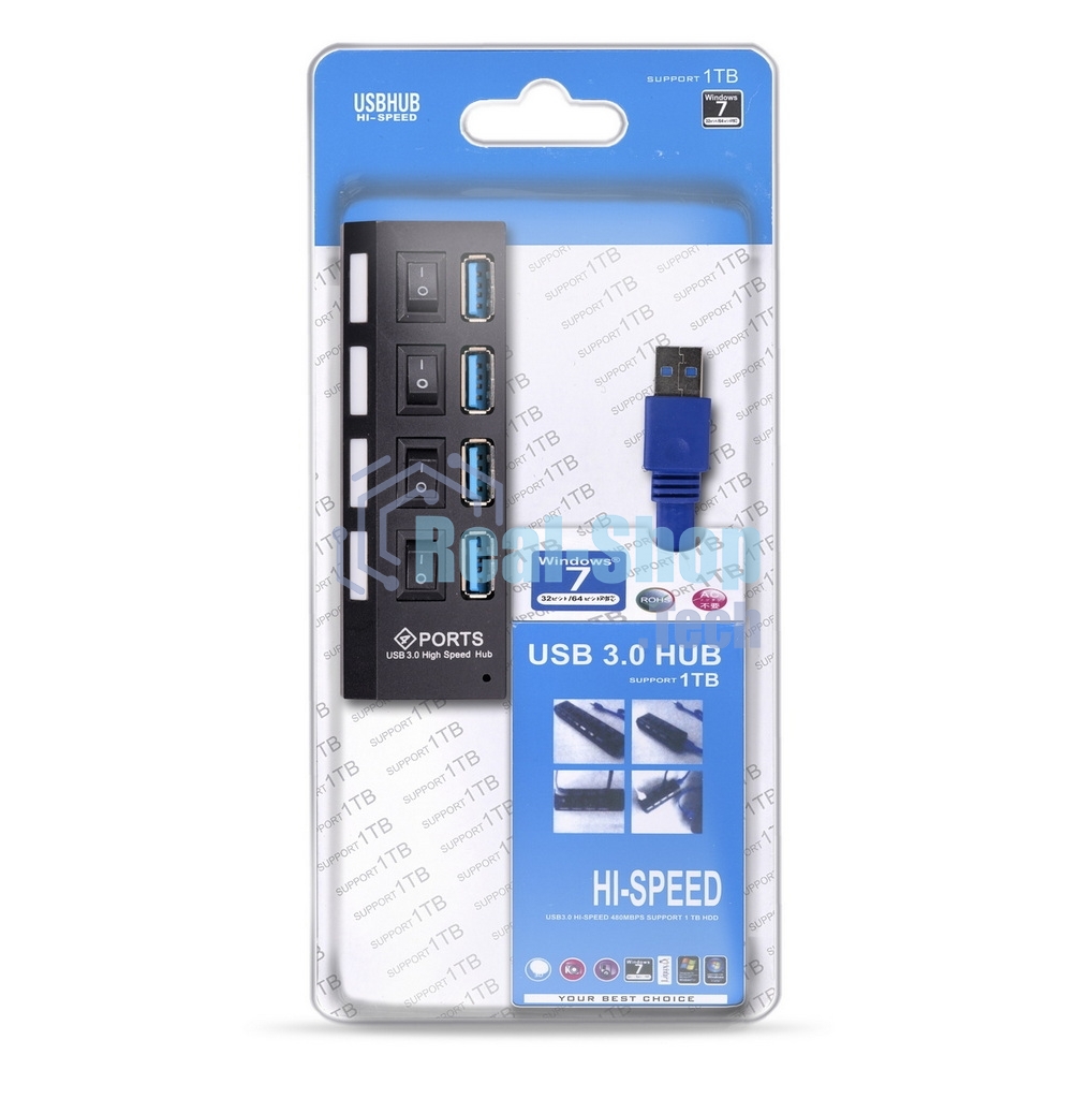 USB-хаб Smartbuy (SBHA-7304-B) USB 3.0 хаб + выкл., 4 порта, черный