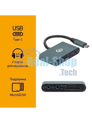 Кард-ридер Digma CR-СA2512-G/темно-серый/SD/TF/micro-SD/USB Type-C/алюминий