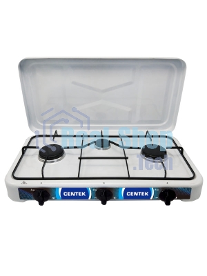 Плита настольная газовая Centek CT-1522 белый 3 конфорки, КРЫШКА, сменные форсунки баллон/магистраль