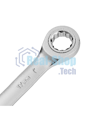 Ключ комбинированный трещоточный Denzel 17 мм, CrV, матовый хром