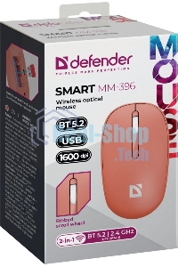 Мышь беспроводная Defender Smart MM-396 красный, 1600 dpi, радиоканал, Bluetooth, USB, кнопки - 3