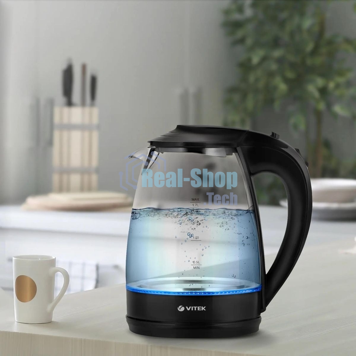 Чайник электрический Vitek VT-1122 TR бесцветное стекло (стекло, 1,7 л, 2200 Вт)