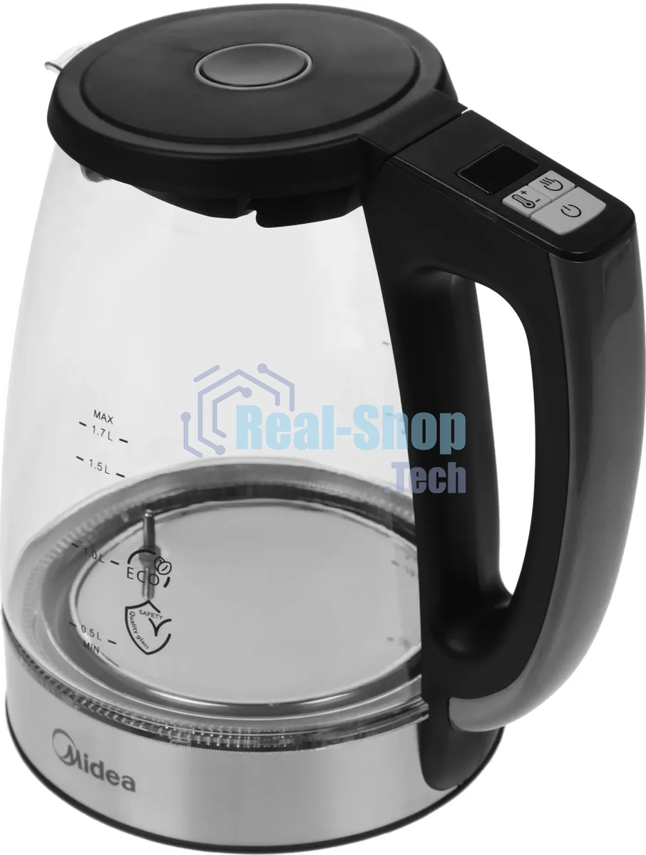 Чайник электрический Midea MK-8019, мощность 2200 Вт, объем 1.7 л, цифровой дисплей, регулировка температуры нагрева, 6 режимов нагрева, поддержание температуры, подсветка