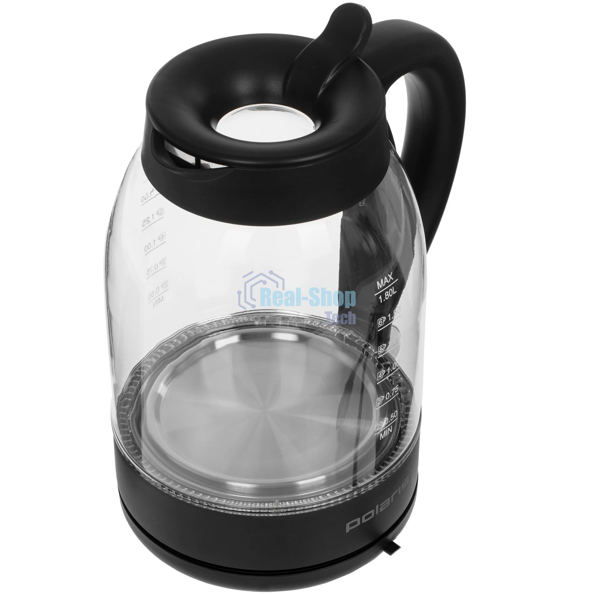 Чайник электрический Polaris PWK-1797-СGL, 2200вт, 1,8л, стекло, черный