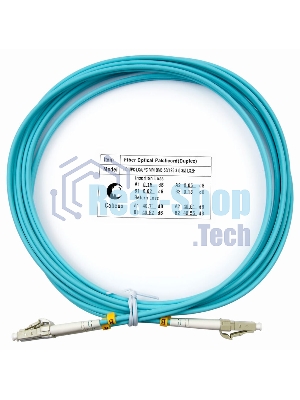 Патч-корд оптический Cabeus Tight Buffer FOP-50-LC-LC-3m Duplex LC/LC, OM3 50/125, LSZH, 3м, Ø 3мм, серый хвостовик, аква