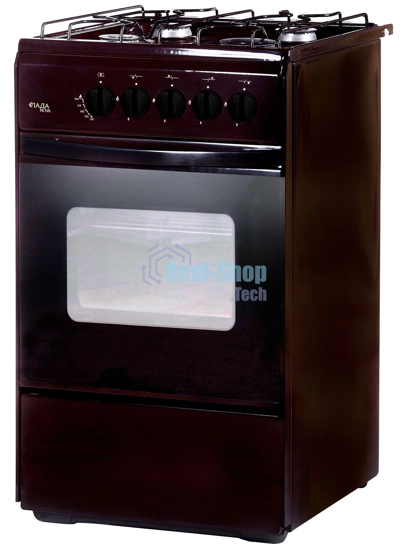 Плита газовая Лада Nova RG 24040 B коричневый, конфорок 4 шт, духовка 50 л, 50 см x 85 см x 60 см