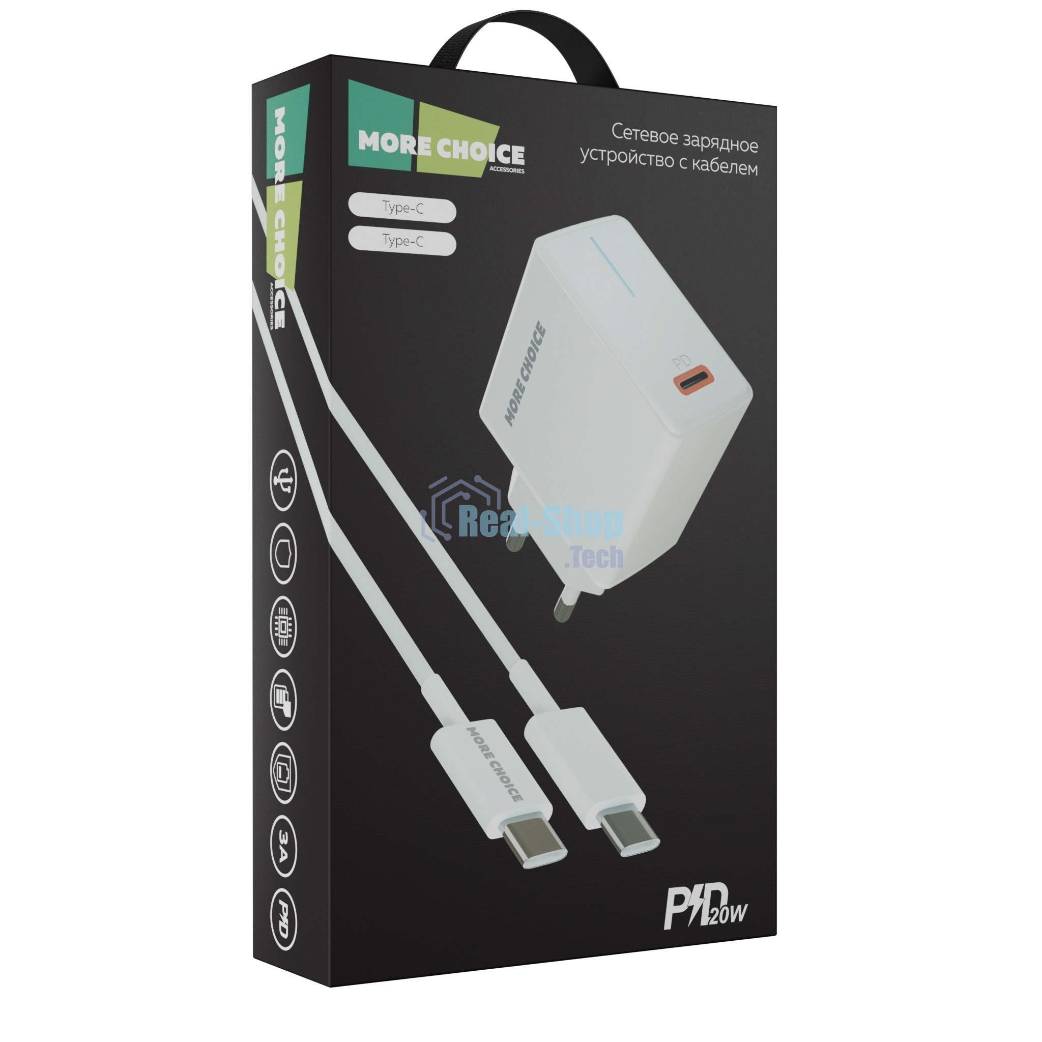 Сетевое зарядное устройство MORE CHOICE (4610196408915) NC60a 1USB-C 3.0A PD 20W быстрая зарядка для Type-C, белый