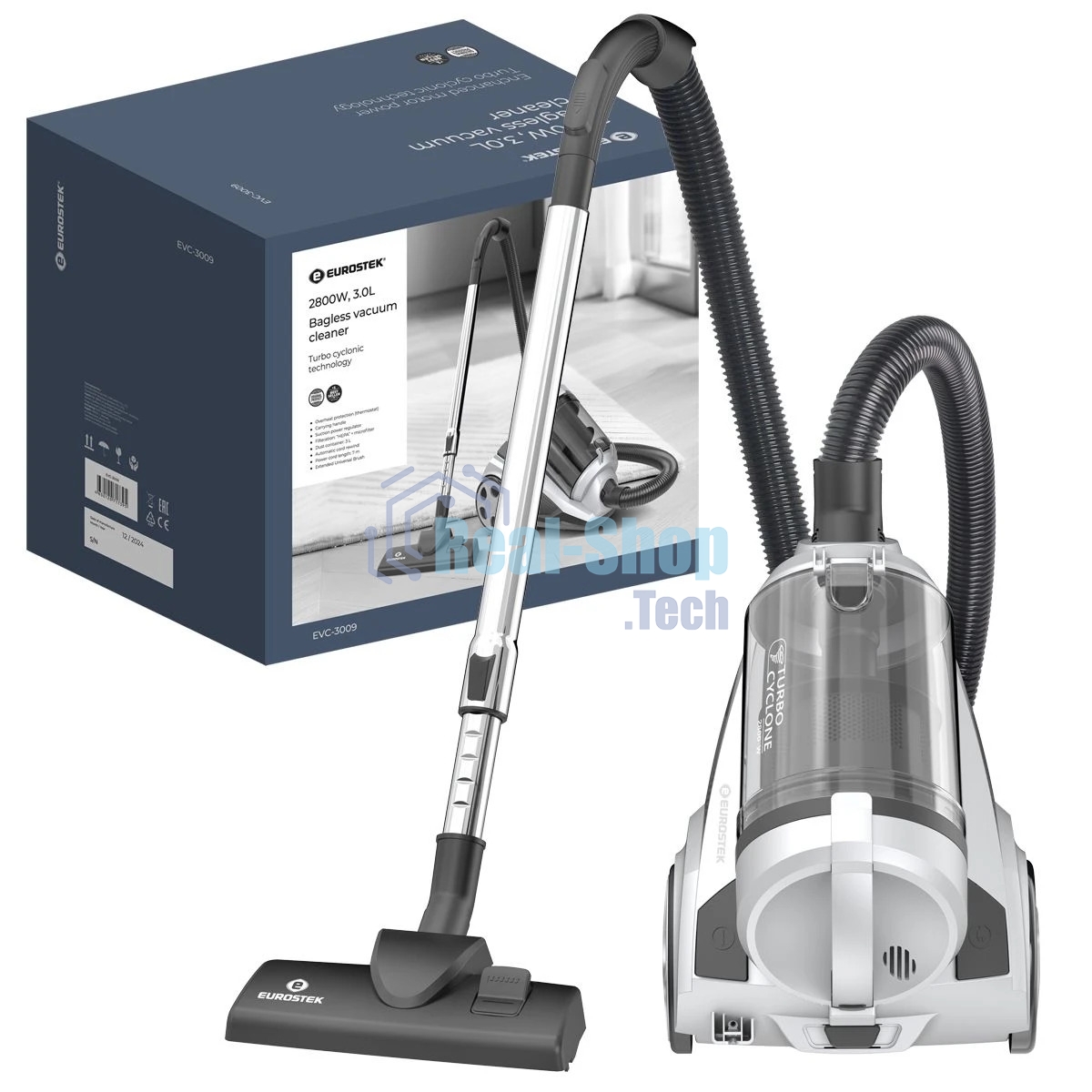 Пылесос Eurostek EVC-3009 белый, 420/2800 Вт, уборка сухая, пылесборник контейнер 3 л