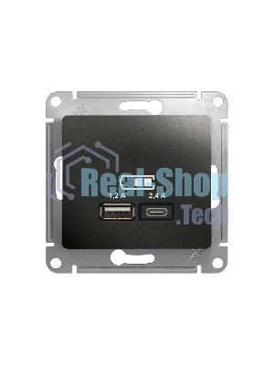 Розетка SE Glossa USB A+С, 5В/2,4А, 2х5В/1,2А антрацит