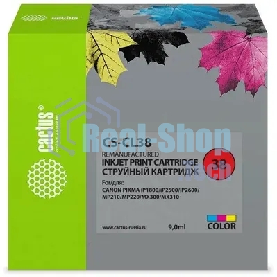 Картридж струйный Cactus CS-CL38 цветной (9 мл.) для Canon Pixma iP1800/iP1900/iP2500/iP2600/MP140/MP190/MP210/MP220/MP470/MX300/MX310