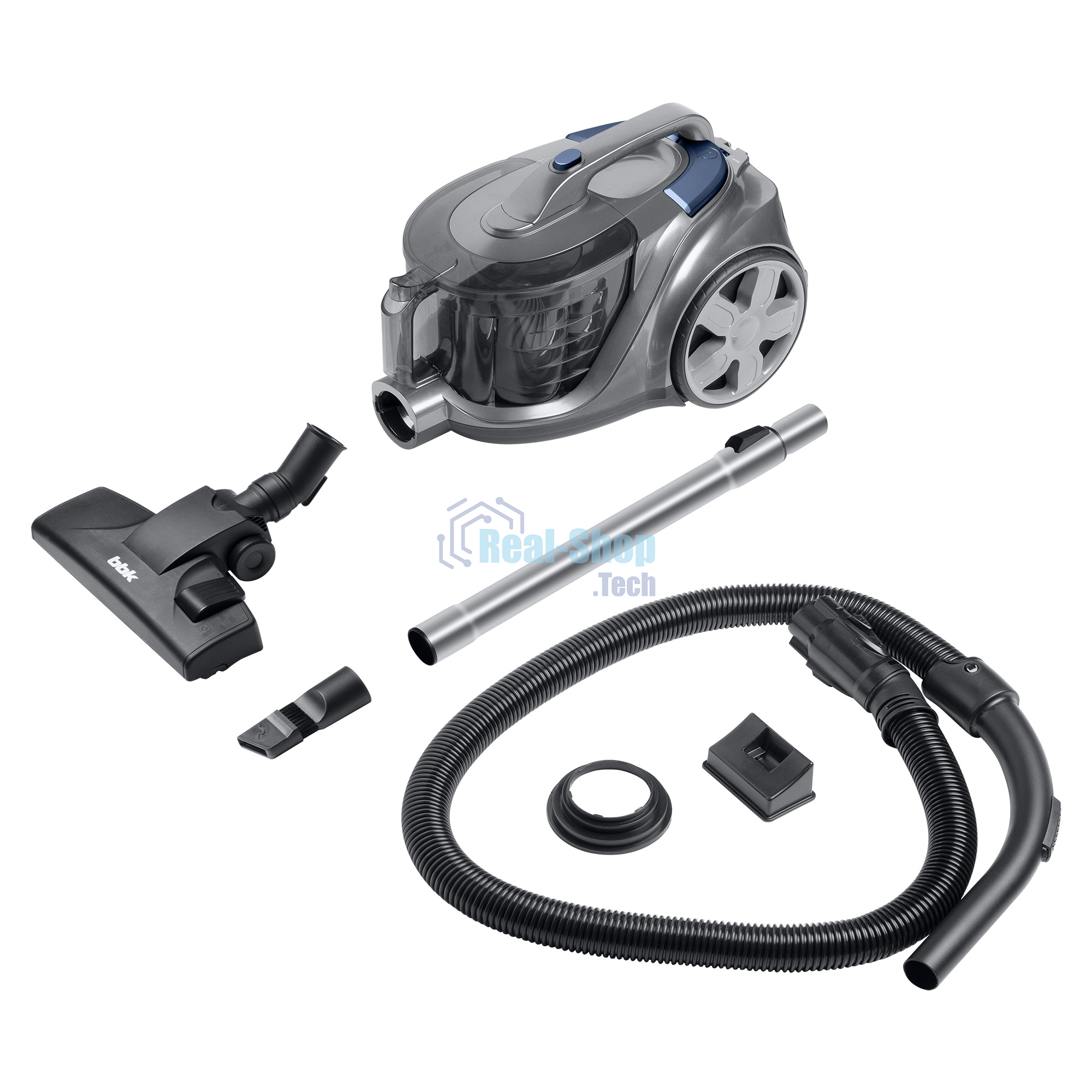 Пылесос BBK BV1900 серый/синий, 400/2200 Вт, уборка сухая, пылесборник контейнер 3 л