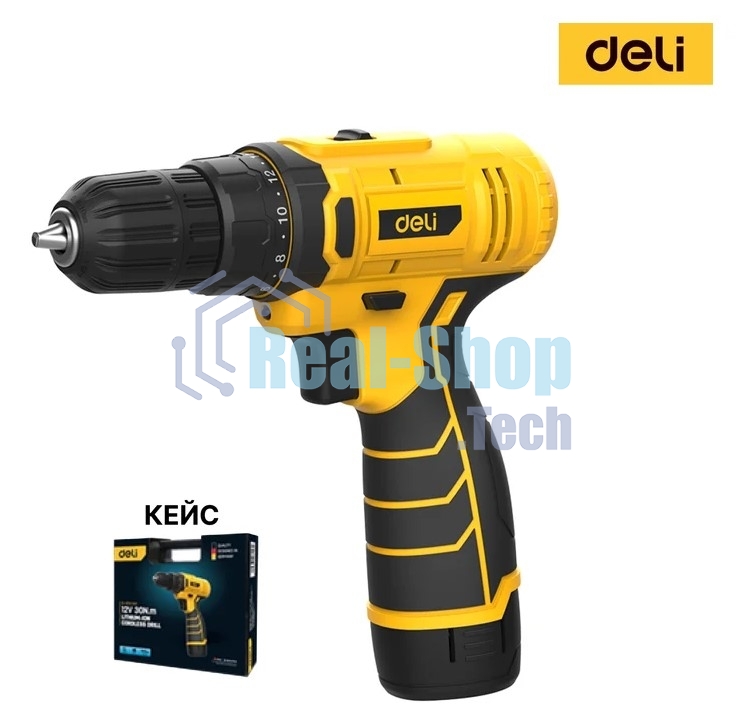 Дрель-шуруповерт аккумуляторная Deli DL-DZ12-5A2, 12В, 1 АКБ, Кейс