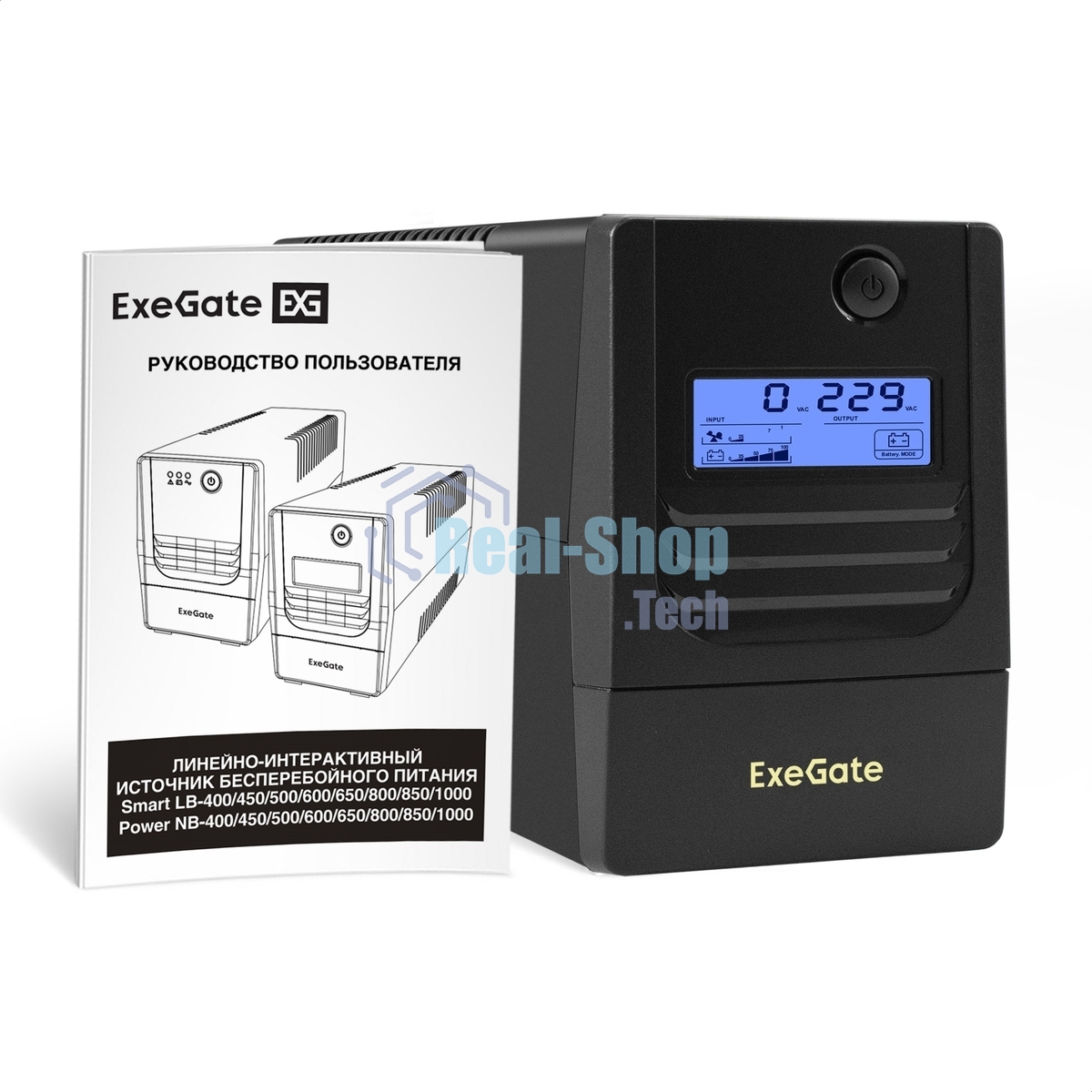 Источник бесперебойного питания ExeGate Smart LB-850.LCD.AVR.2SH (850VA/510W, LCD, AVR, 2*Schuko, батарея 12V 9Ah, черный)