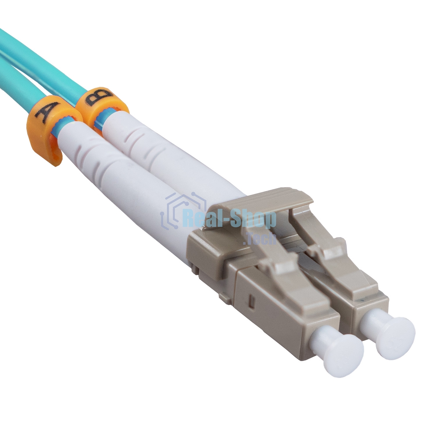 Патч-корд оптический Cabeus Tight Buffer FOP-50-LC-LC-3m Duplex LC/LC, OM3 50/125, LSZH, 3м, Ø 3мм, серый хвостовик, аква