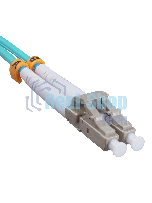Патч-корд оптический Cabeus Tight Buffer FOP-50-LC-LC-3m Duplex LC/LC, OM3 50/125, LSZH, 3м, Ø 3мм, серый хвостовик, аква
