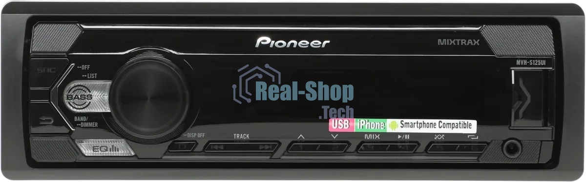 Автомагнитола Pioneer MVH-S125UI, 1 DIN, USB Type-A, AUX, пульт ДУ, съёмная панель
