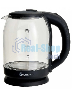 Чайник электрический ВАСИЛИСА ВА-1034 стекло, черный, 1.8 л, 1500 Вт
