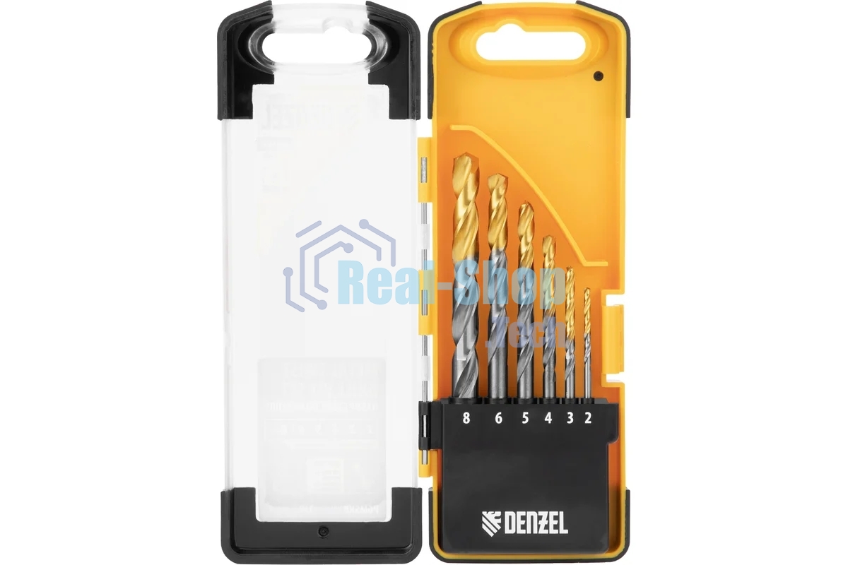 Набор сверл по металлу Denzel 2-8мм, Р6М5К8-TiN, Golden Tip, 6 шт 723004