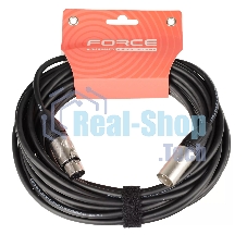 Кабель микрофонный FORCE FMC-05/10XLR (M) - XLR (F), высококачественный балансный, малошумящий с проводниками из безкислородной меди OFC, диаметр 6 мм, профессиональные металлические разъемы, длина 10 м, цвет черный