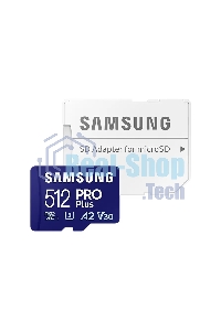 Флеш карта microSDXC 512GB Samsung PRO Plus Class 10, A2, V30, UHS-I (U3), W 130 МБ/с, R 180 МБ/с, MB-MD512SA/KR адаптер на SD