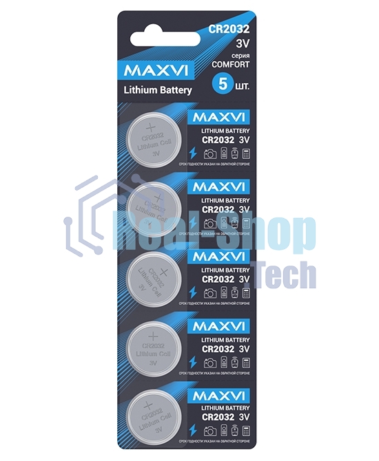 Литиевая батарейка Maxvi MB2032CF5, COMFORT, CR2032, 5 шт.