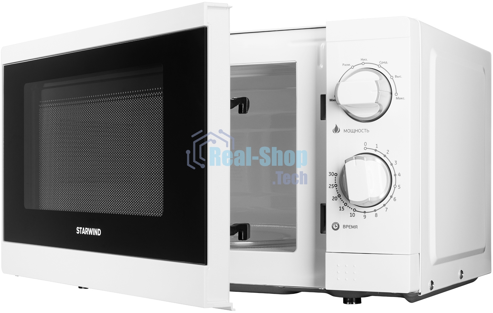 Микроволновая печь Starwind SMW4020 белый, 20 л, 700 Вт, переключатели - поворотный механизм