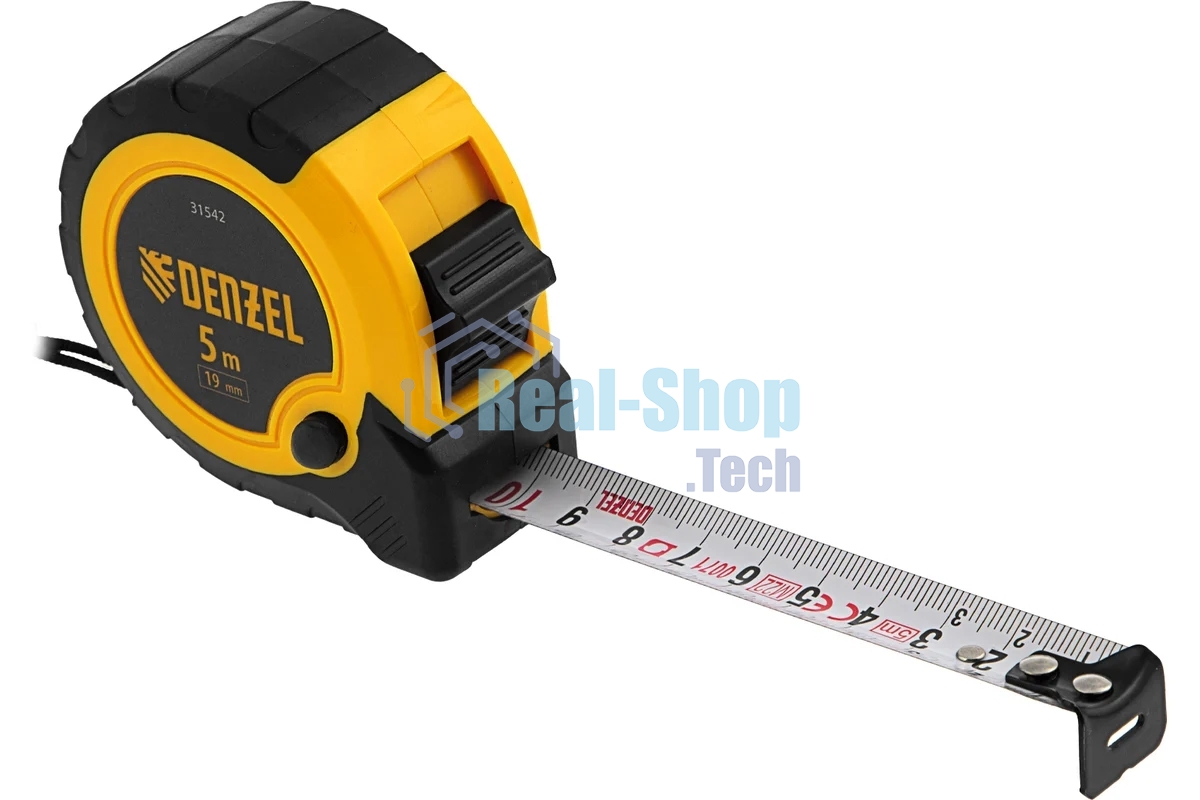 Рулетка 5м х 19мм, двухкомп. корпус, кнопка-пауза Denzel