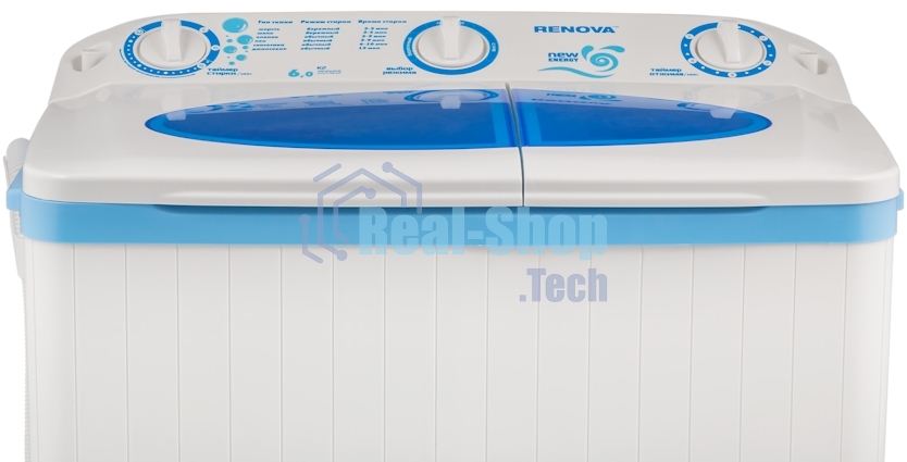 Стиральная машина Renova WS-60PT/РЕТ белый/голубой, загрузка вертикальная 4.5 кг, 1350 об/мин, класс: А+