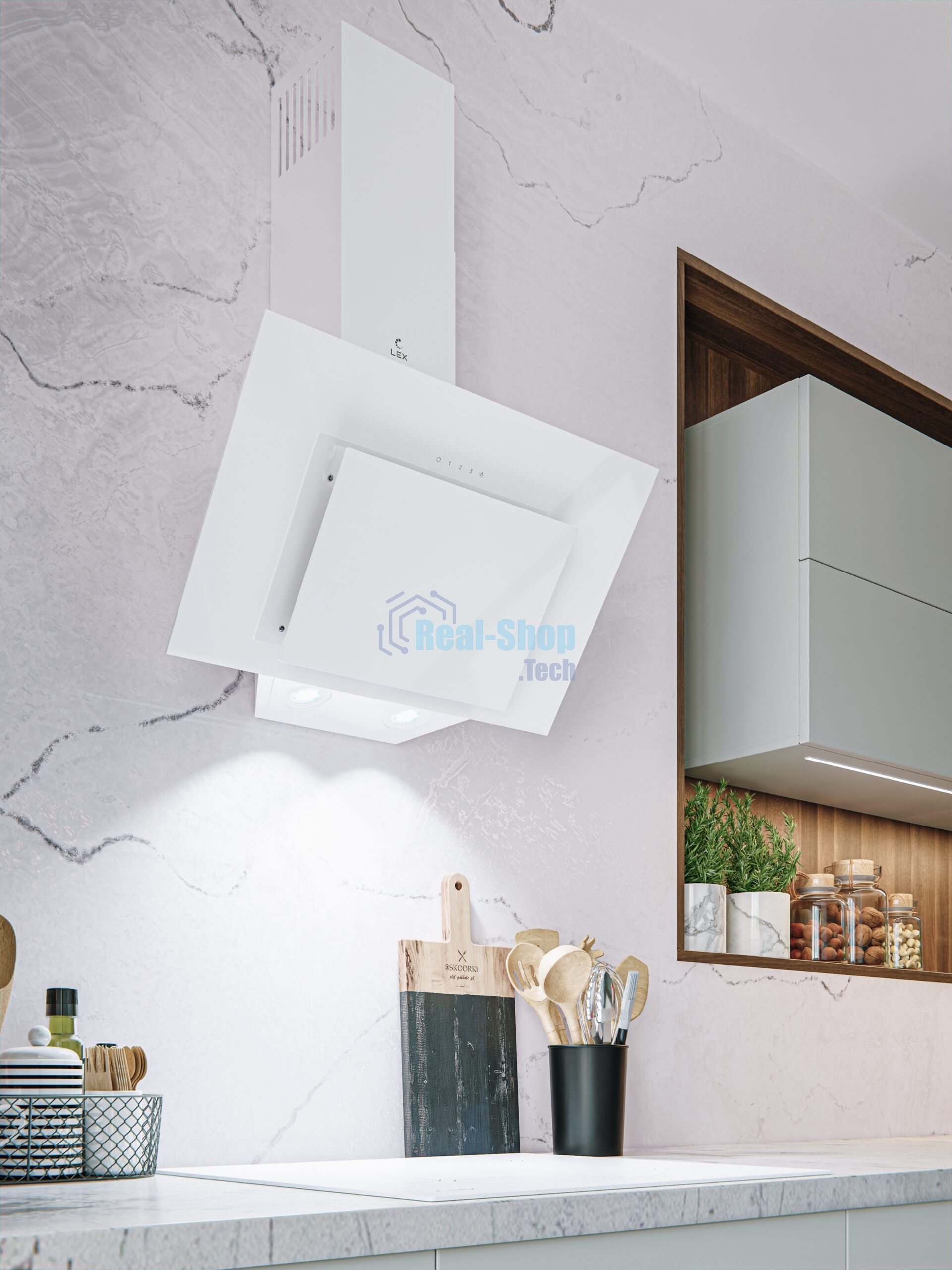 Вытяжка каминная LEX MIRA GS 600 белая, 59.5 см, 1000 куб. м/ч, 49 дБ