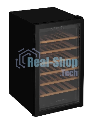 Винный шкаф Kuppersberg RSW 82, отдельностоящий, High-Tech, объем 128 л, вместимость 40 бутылок, диапазон температуры 5-20 градусов, механическое открытие двери, 6 полок из бука, LCD дисплей, уровень шума 38 дБ, черный