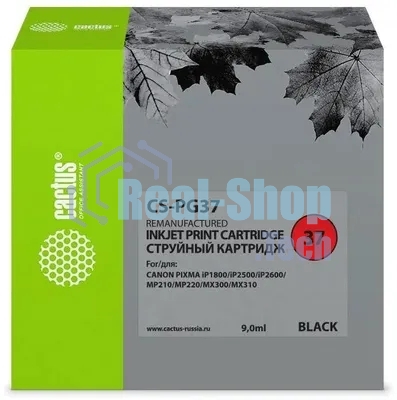 Картридж струйный Cactus CS-PG37 черный (9 мл) для Canon Pixma iP1800/iP1900/iP2500/iP2600/MP140/MP190/MP210/MP220/MP470/MX300/MX310a