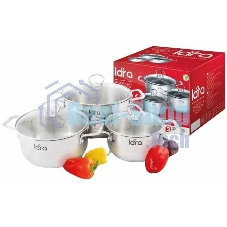 Набор посуды Lara LR02-81 Standart 6пр. LR02-81 Набор посуды Lara Standart (2.3 л + 4.5 л + 5.7 л) капсулированное индукционное дно, крышки