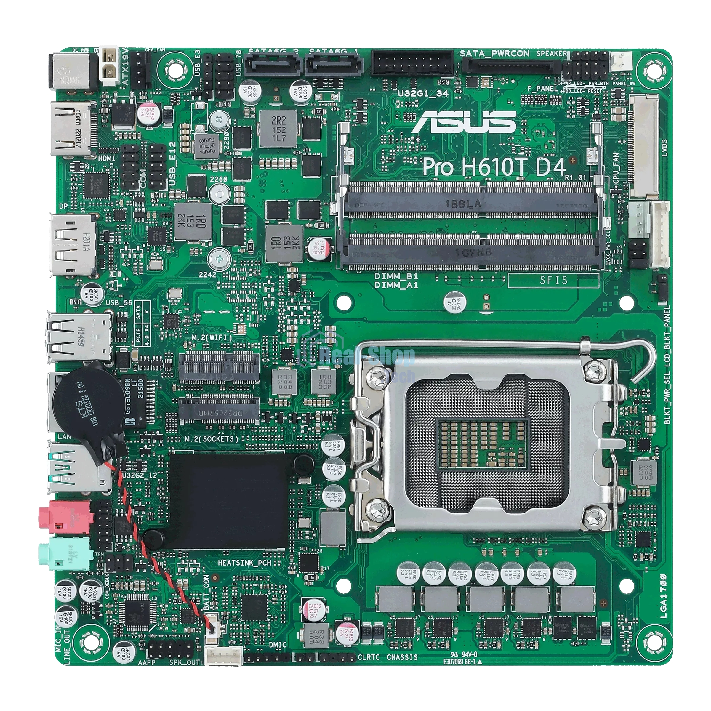 Материнская плата ASUS Pro H610T D4-CSM, LGA 1700, Intel H610, 2xSO-DIMM DDR4, 2xSATA, 1xM.2 (PCIe 4.0 x4/SATA), 1xHDMI, 1xDP, 1x 1Gb LAN, 2xUSB-A 3.2 Gen 1, 2xUSB-A 2.0, 2x3.5 мм, 7.1, Mini-ITX