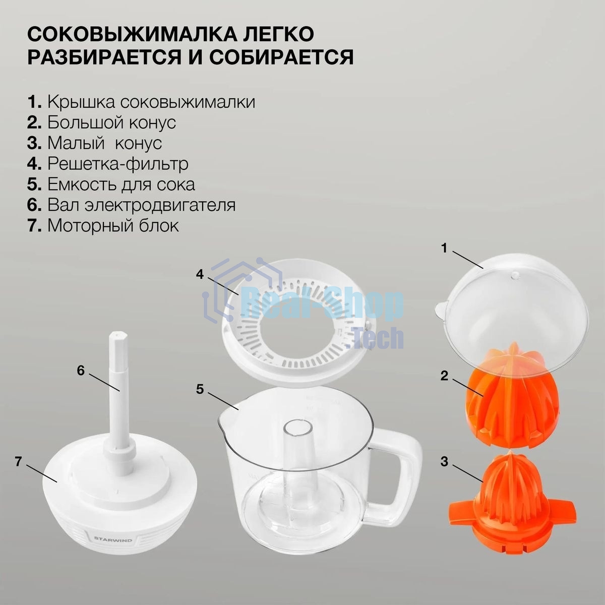 Соковыжималка цитрусовая Starwind SJ 1241 30Вт рез.сок.:1200мл. белый/прозрачный