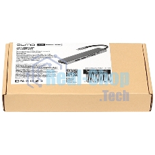 USB-концентратор Qumo Dock 7 (HB-0008), Type-C, PD, HDMI, 4k 30Hz, 1080p 60 Hz, GE1000 MBS, 4 USB 3.0, 20 см, SD, Micro SD, металлический корпус, темно-серый