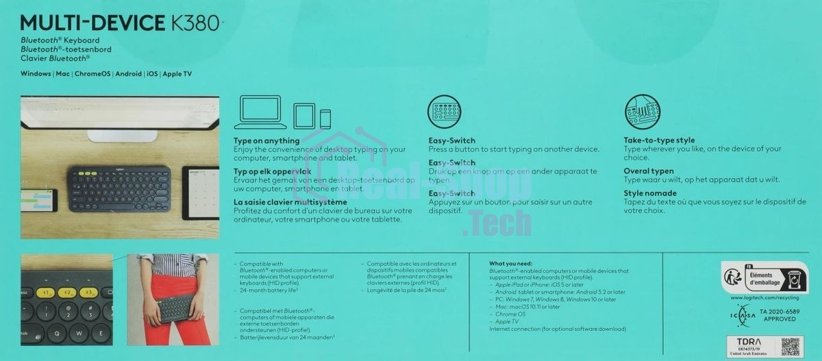 Клавиатура беспроводная Logitech K380 Multi-Device Bluetooth (920-007584) темно- серый- (заводская гравировка)