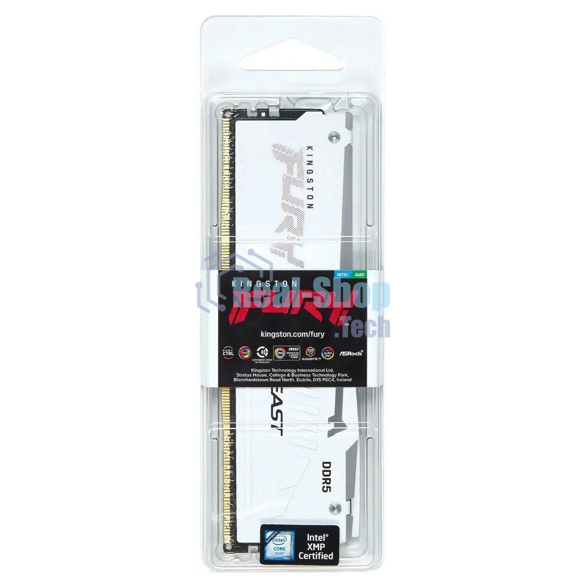 Оперативная память Kingston Fury Beast RGb, DDR5, 32Gb (1x32 Gb), 6000 MHz, CL30, радиатор, RGb, белый