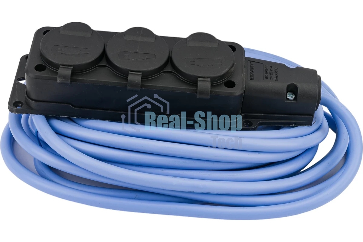 Удлинитель морозостойкий Gembird PC-3GF-R-10(IP) черный/синий, 10 м, 3 розетки, 3500 Вт