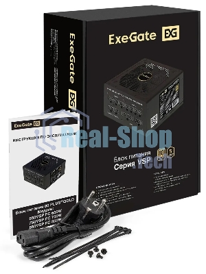 Блок питания 650W ExeGate 80 PLUS® GOLD 650VSP FС (ATX3.0, APFC, КПД 90% (80 PLUS Gold), 120мм fan, 24pin, 2x(4+4)pin, PCIE5.0/12VHPWR, 2xPCI-E, 6xSATA, 3xIDE, 1xFDD, Full Cable Management, black, Color box)