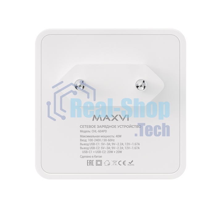 Сетевое зарядное устройство Maxvi CHL-604PD Type-C\Type-C 40W 6A (3A+3A) PD QC3.0, белый